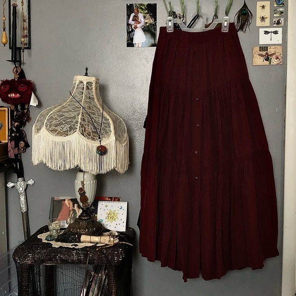 70’s Vintage Burgundy Elastic long maxi skirt 
Desert West by Sherry Holt - Picture 3 of 3
